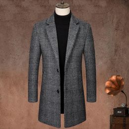 Men's Wool Blends High Quality Blazer Lengthened Italian Style Elegant Fashion Simple Business Casual Gentleman's Fitted Trench Coat 230927