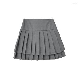 Skirts 2023 Feminine Preppy High Waist Double Pleated Skirt Spring And Autumn Slimming Suit Material