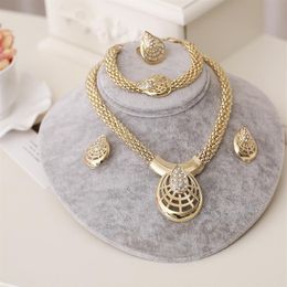 Dubai Gold Jewellery Sets Nigerian Wedding African Beads Crystal Bridal Jewellery Set necklace earrings bracelet ring set195I