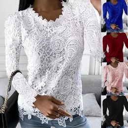 Women's T-Shirt Women Spring Autumn Tops Crochet Lace Tees Sexy Vintage Full Long Sleeve 5XL T Shirts Loose Casual Befree Boho Tees 230927