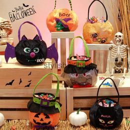 Totes Halloween Party Handheld Candy Bag Pattern Children's Fleece Gift Bag Bat Black Cat Pumpkin Bagstylishyslbags