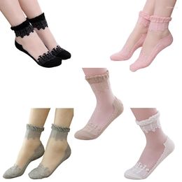 Women Socks 5pairs Sockings Ultrasottile Trasparente Lace Silk Nylon Fashion Ladies Summer Short Ankle Sock