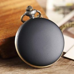 Pocket Watches Black Matte Surface Quartz Fob Watch Exquisite Elegant Retro For Men Women With Necklace Fashion