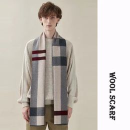 Scarves High Quality Men Scarf Autumn Winter Plaid Knitted Wool Muffler Male Business Classic Thick Warm Shawl Gentlemen Chrismas Gift 230928