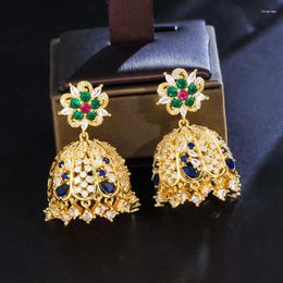 Dangle Earrings ThreeGraces Ethnic Multicolor Cubic Zirconia Luxury Gold Color Bell Dangling Drop For Women Party Jewelry E1221