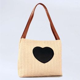 Evening Bags Boho Straw Shoulder Women Fashion Design Heart Tote Bag Female Simple Versatile Large Capacity Beach Sling