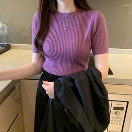 Women's Sweaters 2023 Ropa Mujer Sweater Women Chic O-neck Jumper Korean Fashion Red Knitted Cropped Pullovers Y2k Short Sleeve Tops Pull