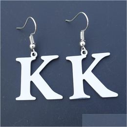 Dangle Chandelier Fashion Grey Sier Tone K Letter Jewellery Stainless Steel Alphabet 26 Letters From A To Z Drop Earrings For Women Deli Dhuyf