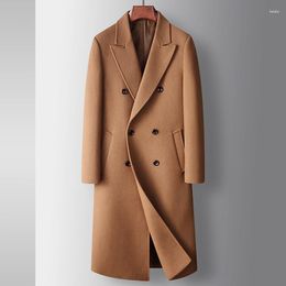 Men's Trench Coats Male Woollen Coat Solid Colour Slim Mid-Length Windbreaker Warm Wear-Resistant Wool Business Formal Wear Casual Jacket