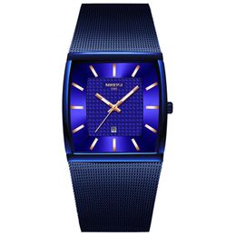 NIBOSI Mens Watches Top Brand Luxury Blue Square Quartz Watch Men Waterproof Golden Male Wristwatch Men Relogio Masculino new styl226c