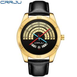 CRRJU TOP band luxury Sports leather Watches Men's casual quartz calendar Clock Army Military Wrist Watch Relogio Masculino20233W