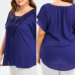 Women's Blouses T-Shirt Top Plus Size Lady Blouse Patchwork Short Sleeves Chic Flare Casual Clothes