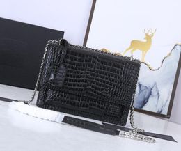 Designer Sunset Medium Crocodile-Embossed Crossbody Bag Women Chain Shoulder Bag Fashion Messenger Bags High Quality Designer Purse Black With Gold Bag