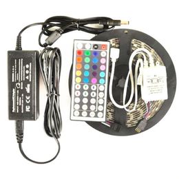 5M 5050 SMD rgb LED Strip light Flexible Waterproof 16FT multi Colour with 44 key IR REMOTE Controller With Power Adapter Full Set267d