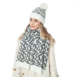 Hats Scarves Gloves Sets Women's Leopard Beanie Hat Scarf Set Soft Knitted Warm Casual Two-Pieces Warmer Outdoor Activity