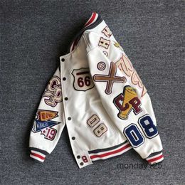 Men's Jackets Spring and Autumn Baseball Uniform Y2k Retro Trend Leather Jacket Heavy Industry Embroidery White Short Coat Ins 230615DPYW