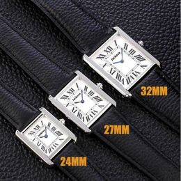 Top Fashion Woman Watches New Tank Series Casual Gold Watch 32mm 27mm 24mm Womens Real Leather Quartz Montres Ultra thin 8014 Wris2577