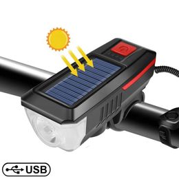 Solar Powered Bike Light set with horn, Waterproof Solar USB Bicycle headlight, 5 light mode, for bike cycling riding