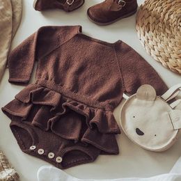 Rompers 0-24M Baby Girls Long Sleeve Knit Romper Casual Sweater Jumpsuits for born Infant Toddler Autumn Winter Warm Clothes 230927