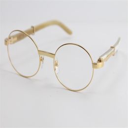 Eyewear Vintage frames Eyeglasses White Genuine Natural Horn Optical Classic pilots Metal Men 18K Gold Metal Glasses C Decorat225E