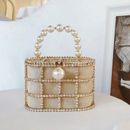 Evening Bags Diamonds Basket Evening Clutch Bags Women Luxury Hollow Out Preal Beaded Metallic Cage Handbags Ladies Wedding Party Purse 230927