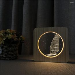 Night Lights Big Ship 3D Wooden LED Lamp Table Light Switch Control Carving For Friends Kids Birthday Gift