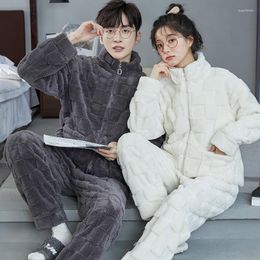 Men's Sleepwear Thickened Flannel Couple Pyjamas Set Winter Warm Coral Fleece Zipper Pyjamas Women Homewear Men Pijamas Feminino