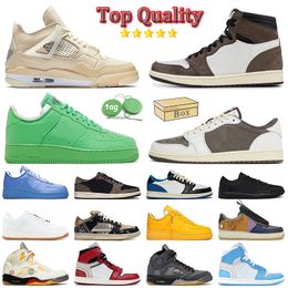 With Box Top Quality White Sail Jumpman 4 Basketball Shoes 4s Muslin 5A Original Denim 1 Real Suede Low Cactus Jack Reverse Mocha 1s Black Phantom Sneakers Trainers