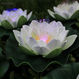 Artificial waterproof Led Optic fibre Light Floating white Lotus flowers Lily wedding party Night Light decoration D551312g