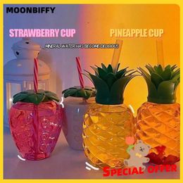 Tumblers 500ml Summer Cute Fruit Shape Strawberry Pineapple Water Cup Cartoon Straw Water Bottle Fruit Shape Portable KidsGirlAdult 230928