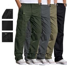 Men's Pants Men's Casual Cargo Cotton Pants Men Pocket Loose Straight Pants Elastic Work Trousers Brand Fit Joggers Male Large Size 230927