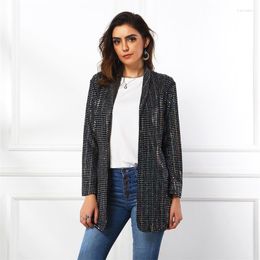 Women's Suits Black Sequin Blazer And Jackets For Women 2023 Autumn Clothing Slim Fit Single Button Lattice Top Elegant Lady Streetwear