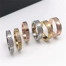 Fashion Jewellery full diamond titanium steel silver love ring men and women rose gold rings for lovers couple Jewellery gift262F