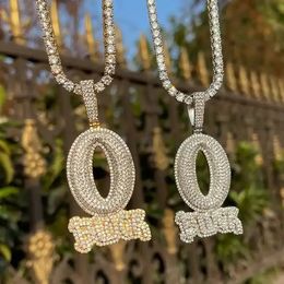 Pendant Necklaces Iced Out Letter Charm Letter O Block Pendant necklace Bling Cubic Zirconia Punk Styles Hip Hop Men Boy Rope Chain Jewellery 230927