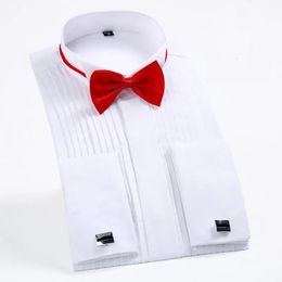 Men's Dress Shirts France Cufflinks Solid Tuxedo for Men with Regular Fit Business Social Shirt Long Sleeve Swallow Tail Collar Quality y230927