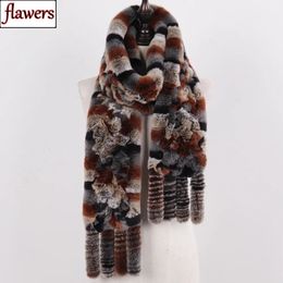 Scarves Arrival Russian Women Real Rex Rabbit Fur Ladies Winter Natural Knit Tassel Shawls 230927