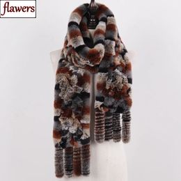 Scarves Arrival Russian Women Real Rex Rabbit Fur Ladies Winter Natural Knit Tassel Shawls 230928