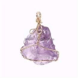 Pendant Necklaces Europe And The United States Natural Stone Amethyst Twisted Wire Energy Gem Tied String Drop Delivery Jewelry Pendan Dhwsk