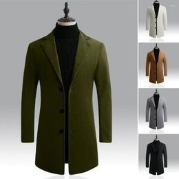 Men's Trench Coats Autumn Men Coat Solid Colour Single Breasted Long Sleeves Slim Fit Jacket Windproof Mid-length Overcoat