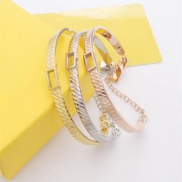 Europe America Top Designer Jewellery Lady Women Titanium Steel Hollow Out Engraved Letter 18K Gold With Chain Bangle Bracelet 3 Col337K