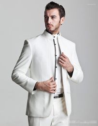 Men's Suits Blazers Sets Stand Collar White Men Suit Slim Fitted 3 Pieces Latest Design Fashion Terno Masculino Costume Homme Business Style