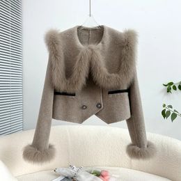 Womens Fur Faux Women Hair Coat Lady Girl DoubleSided T Cashmere Wool Short Fashion Jacket JT3400 230927