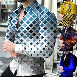 Men's Casual Shirts Summer Men's Casual Oversized shirts Turn-down Collar Buttoned Shirt Stripe Print Long Sleeve Tops Party Mens Clothing T230928