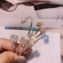 Top Sell Water Drop Bangle Simple Fashion Jewelry 925 Sterling Silver Rose Gold Fill White Topaz CZ Diamond Party Women Wedding Br301L