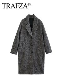 Womens Wool Blends TRAF ZA Female Winter Elegant Outerwear Dark Grey Turn Down Collar Long Sleeves Single Breasted Womans Fashion Coats 230927