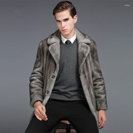 Men's Trench Coats Stylish Gray Faux Fur Lapel Jacket Mid Long Men Winter Brand Thicken Warm Overcoats Outdoor Trend Luxury Outwear