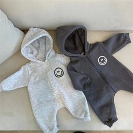 Rompers Infant Baby Girl Boy Bodysuit Spring Autumn Smiley Print Hooded Jumpsuit for borns Cotton Casual Kids Clothes Girls 0-24M 230927