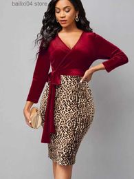 Basic Casual Dresses Sexy Leopard Print V-neck Long-sleeved Work Dresses T230928