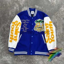 Men's Jackets Blue Saint Michael Religious Embroidered Baseball Coat Jacket For Women Men Casual Oversize Streetwear Cotton Clothing J230928