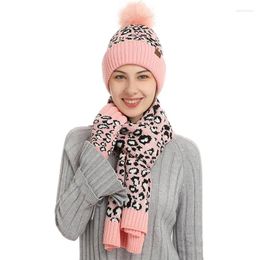 Hats Scarves Gloves Sets A Three-piece Set Of Hat And Scarf Boys Girls Winter Are Lovely Knitting Wool Leopard Warm